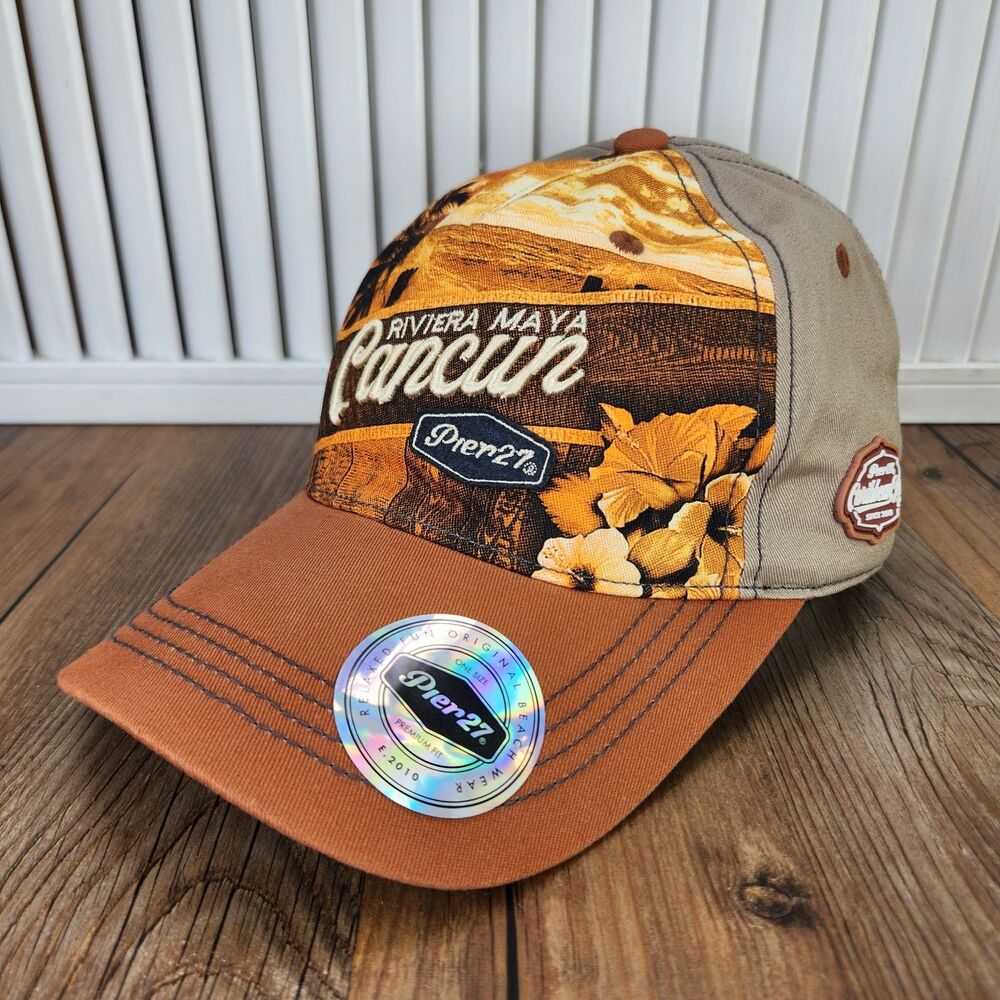 Pier27 Riviera Maya Cancun Strapback Hat Cap Brown Tropical Caribbean Life Flora
